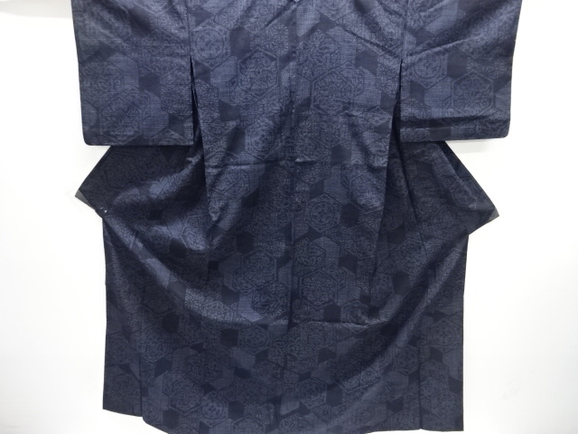 JAPANESE KIMONO / ANTIQUE KIMONO / SILK / YUKI TSUMUGI / WOVEN FLORAL CREST
